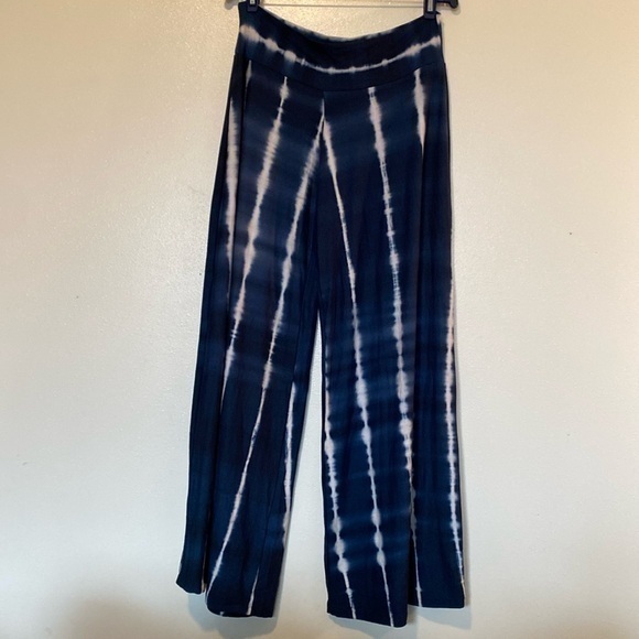 Frumos Made In Usa Tie Dyed Blue Flare Extra Wide Leg Pull On Rayon Blend Pants
